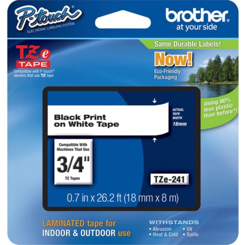 Brother TZ Lettering Label Tape in white, 17.78 mm rectangle, water-resistant for versatile labeling in home or office.