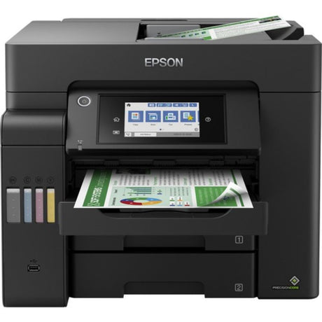 Epson EcoTank Pro wireless inkjet multifunction printer with cartridge-free system, fast print speeds, and large input capacity.