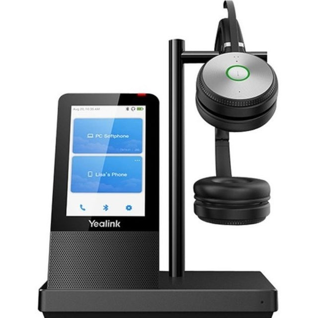 Yealink WH66 Monaural Headset with Busylight, leather ear cushions, DECT connectivity, and 4-inch touch screen for seamless communication.