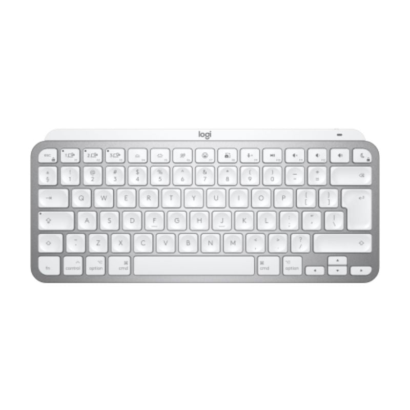 Logitech MX Keys Mini Wireless Keyboard for Mac, compact design, backlit keys, Perfect Stroke technology for efficient typing.