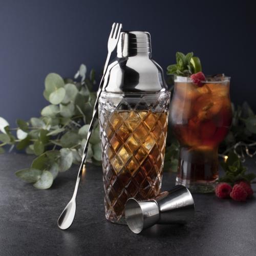 Taylors Taproom 3pc Embossed Glass & S/Steel Cocktail Set