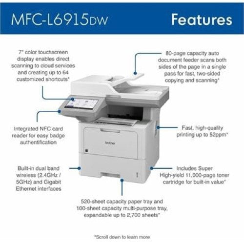 Brother MFCL6915DW 50ppm Mono Laser MFC Printer WiFi (MFCL6915DW)