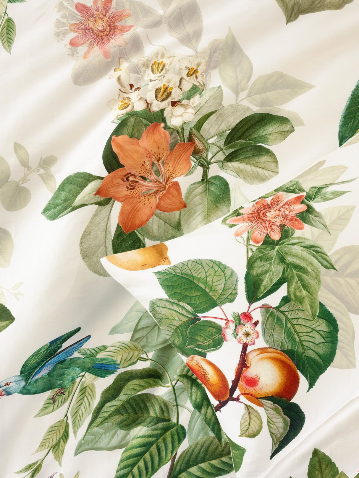 Amalfi Duvet Cover Set in vanilla, featuring citrus blossom designs on premium cotton sateen, perfect for a cozy bedroom upgrade.