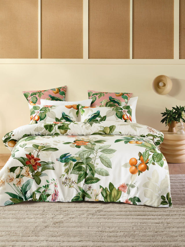 Luxurious Amalfi Duvet Cover Set in vanilla, featuring citrus blooms and fruits, perfect for Australian Super King beds.