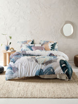 King Duvet Cover Set by Savona featuring bold hand-drawn tropical designs on luxe cotton sateen.