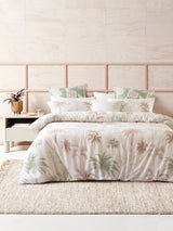 Lombok Duvet Cover Set by Savona featuring palm tree prints, 100% cotton, ideal for a serene tropical-themed bedroom.