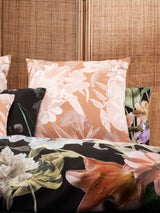 Californian King duvet cover set with floral design in vintage tones on brown, crafted from 100% cotton sateen for comfort.