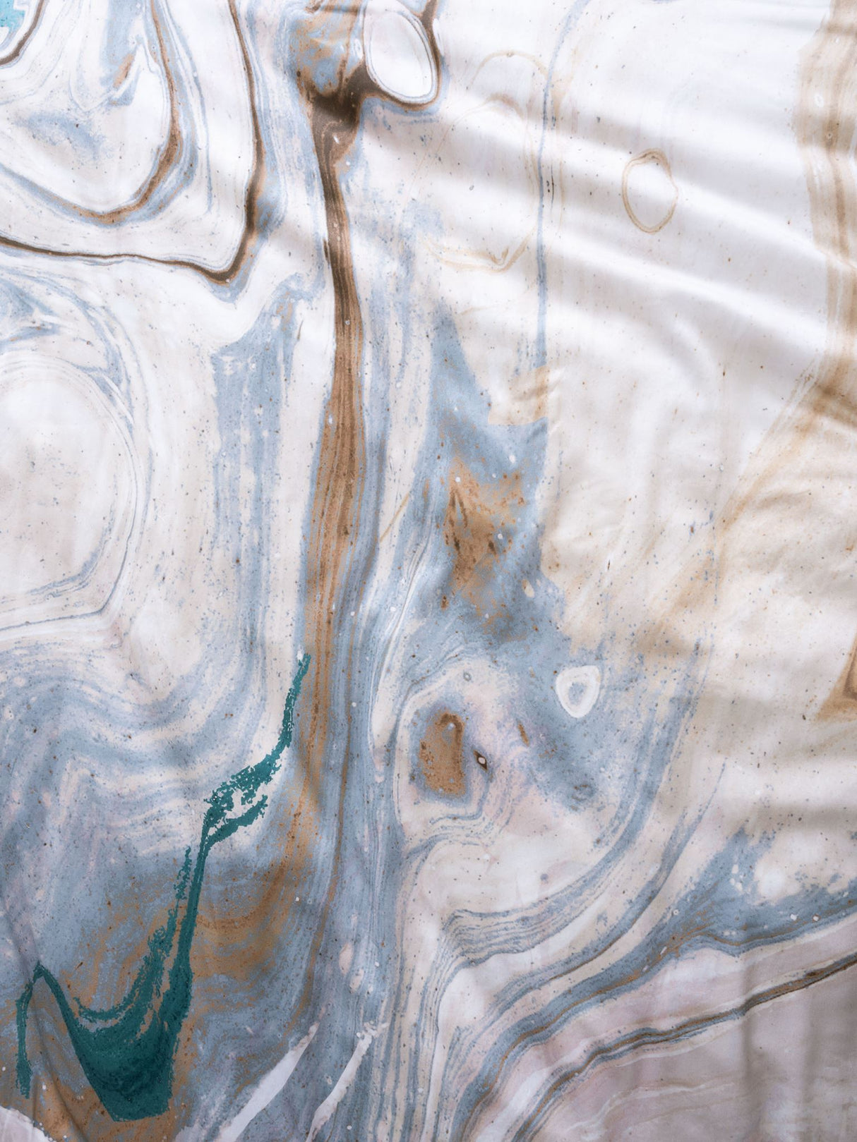 Super King Duvet Cover Set in marble-inspired design, featuring teal accents on luxurious cotton sateen fabric.