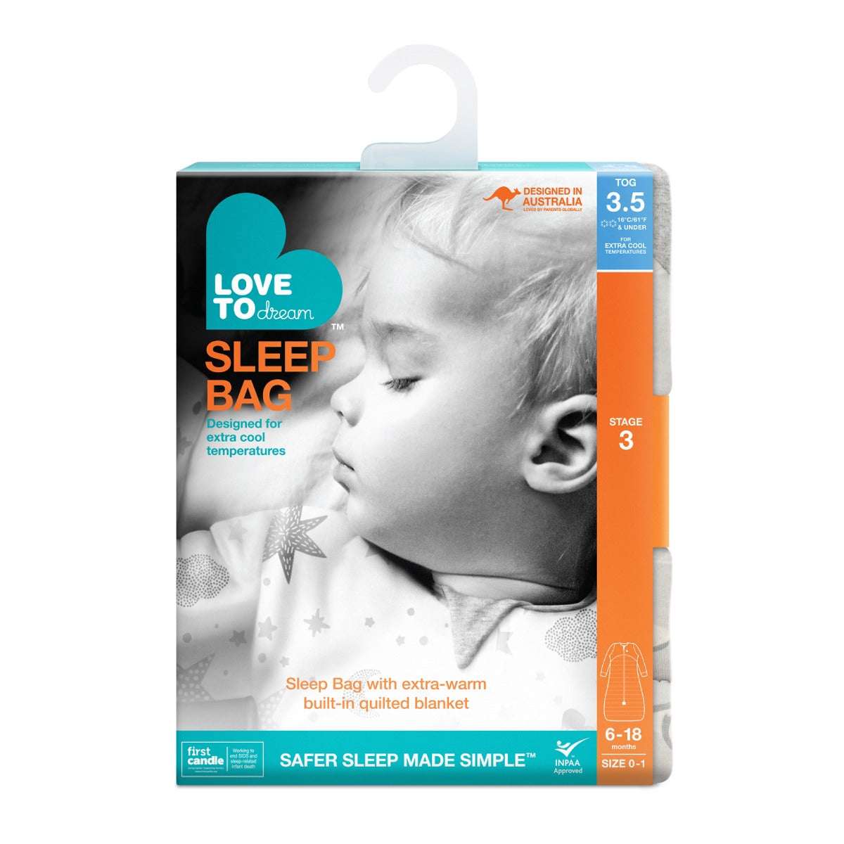 Love to Dream Sleep Bag™ Extra Warm 3.5 TOG - South Pole Grey - 6-12 month