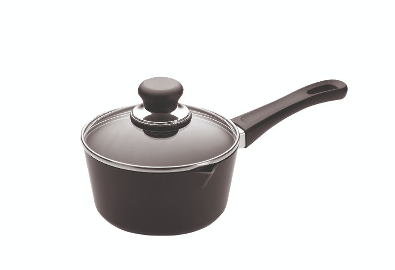 18cm SCANPAN Classic Induction saucepan with durable non-stick coating, eco-friendly design, and heat-resistant handle.