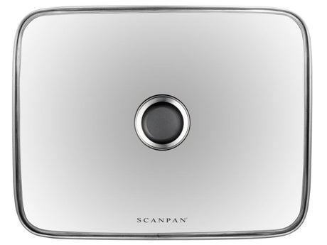 SCANPAN Classic Glass Roaster Lid, 35.5cm, with Bakelite knob and stainless steel rim for optimal cooking and moisture retention.