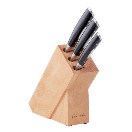 SCANPAN Classic 4 Piece Knife Block Set with premium German stainless steel knives and a modern beechwood storage block.