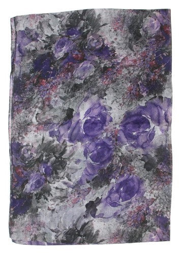 Scarf - Watercolor Roses Reversable PURPLE
