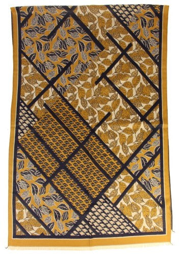 Scarf - Leaves Diagonal Grid Scarf MUSTARD-NAVY