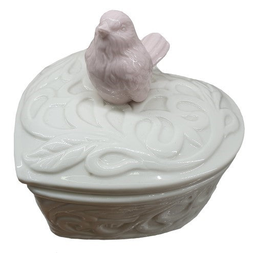 Pink Bird White Heart Trinket WHITE - Set of 2