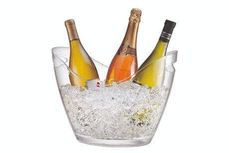 Clear, durable drinks tub for indoor/outdoor use, mimics glass, perfect for alfresco celebrations—holds 6.8 liters.