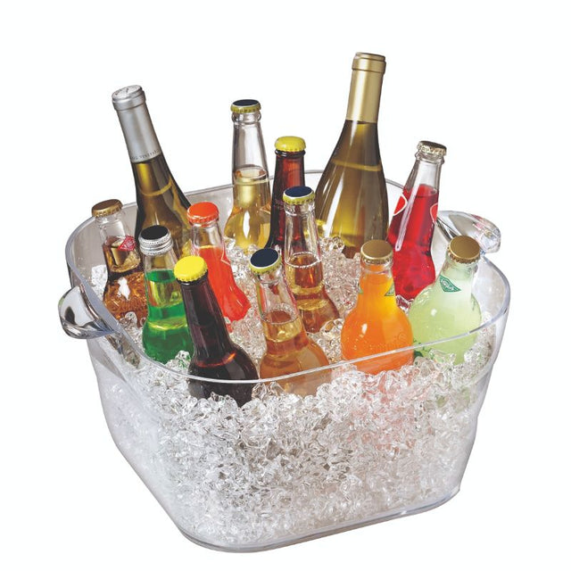 Serroni Unbreakable Square Party Tub, a stylish 16.6L drink server, crafted from BPA-free polycarbonate with easy-lift handles.