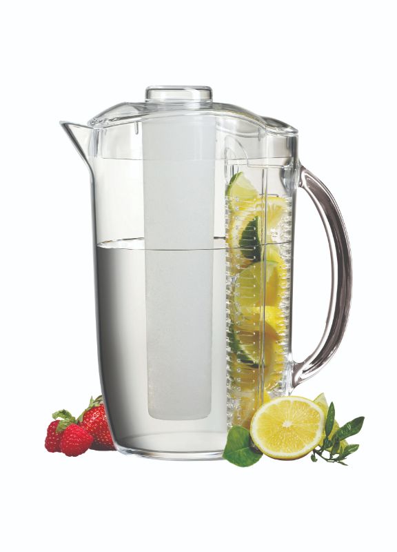 Serroni Unbreakable Iced Fruit Infuser Pitcher with removable infuser and ice tube, perfect for outdoor entertaining.