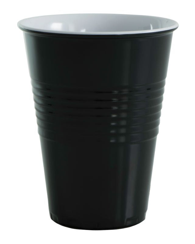 Serroni Miami melamine cup in black, ideal for outdoor dining, durable and stylish with a 400ml capacity.