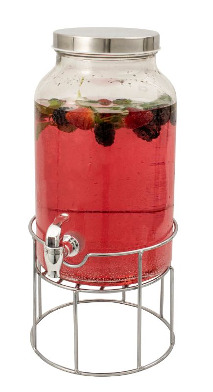 Serroni Sienna Beverage Dispenser 5.6L with metal stand, tap, and wide mouth for easy filling and serving drinks.