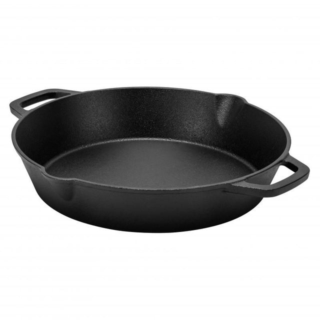 Heavy-duty 34CM cast iron chef pan with pre-seasoned non-stick surface, perfect for versatile cooking methods and all heat sources.