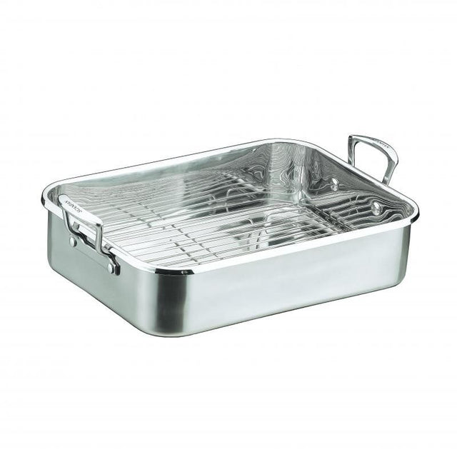 Scanpan Impact Roaster 40cm x 29cm with rack, made of durable stainless steel for even cooking and easy cleanup.