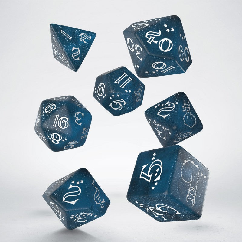 Q Workshop - Llama Glittering Dark Blue And White Dice Set 7