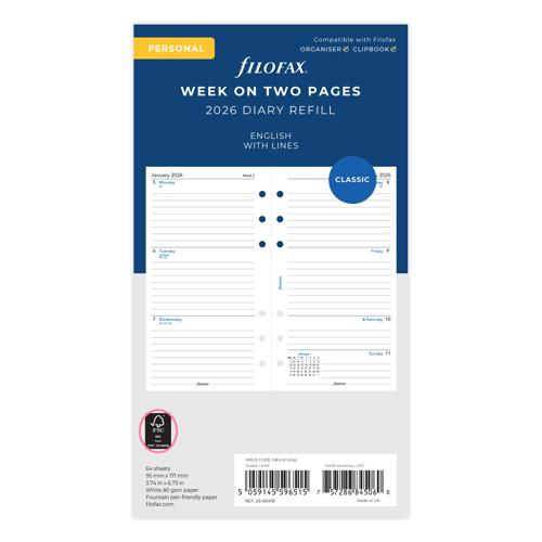 Filofax Refill Classic WTV Ruled Personal 2026