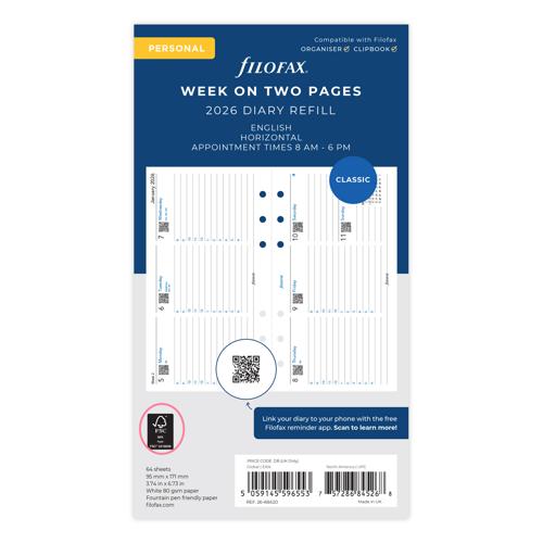 Filofax Refill Classic WTV With Appts Landscape Personal 2026