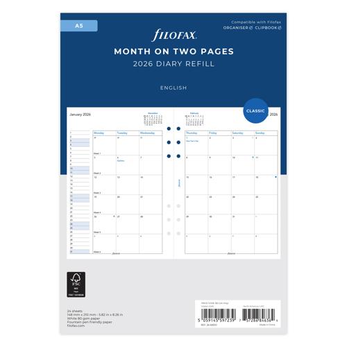 Filofax Refill Classic Month To View A5 2026