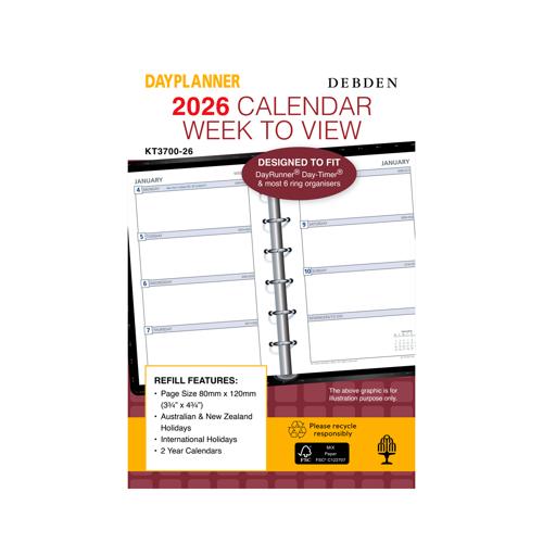 Debden Dayplanner Pocket WTV Refill 2026
