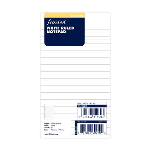Filofax Organiser Refill Personal Notepad Ruled White