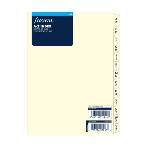 Filofax Organiser Refill A5 Index A-Z (2) Letters/Tab Cotton Cream