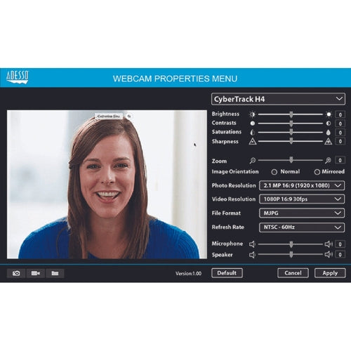 Adesso 1080P HD Webcam H4, USB, Built-In Microphone, CyberTrack H4