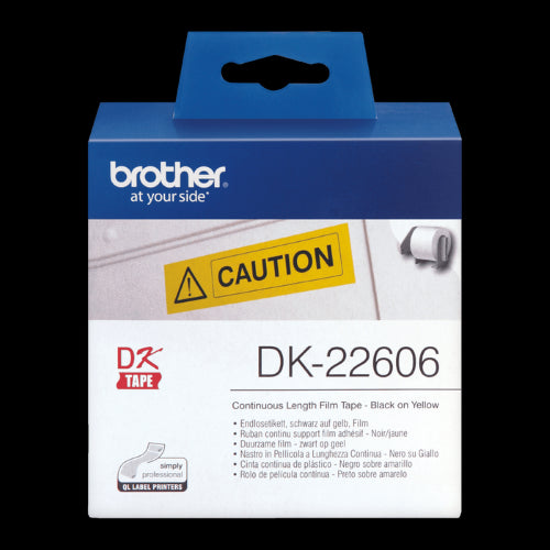 Brother DK 22606 Continuous Label 62mm x 15.24mt Black on Yellow