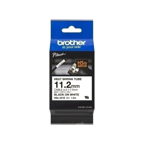Brother P-touch Heat Shrink Tube Tape, 11.2mm, Black on White
