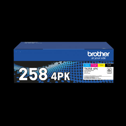 Brother TN258 Genuine Toner, 4's Pack (Black, Cyan, Magenta, Yellow)