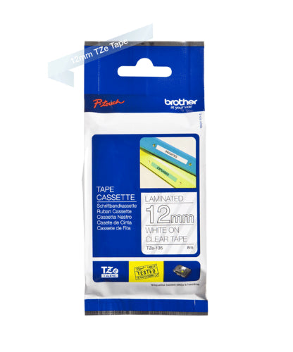 Brother TZe135 12mm TZ Tape White on Clear