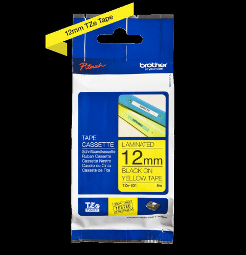 Brother TZe631 12mm TZ Tape Black on Yellow x 8 Metres