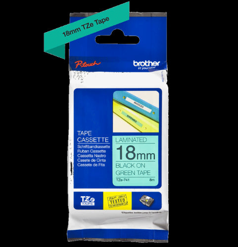 Brother TZe741 18mm TZ Tape Black on Green
