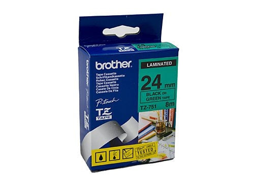 Brother TZe751 24mm TZ Tape Black on Green