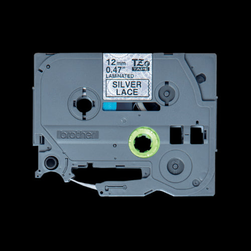 Brother TZeMPSL31 12mm Tape Black on Silver Lace Pattern