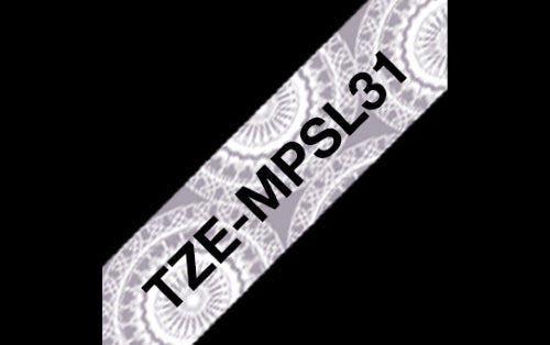 Brother TZeMPSL31 12mm Tape Black on Silver Lace Pattern