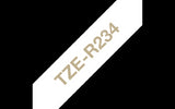 Brother TZeR234 12mm Non Adhesive Ribbon Gold on White