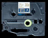 Brother TZeRE34 12mm Non Adhesive Ribbon Gold on Navy Blue