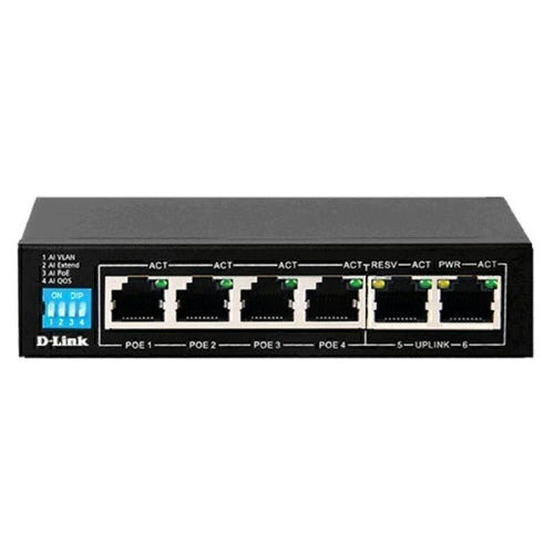 D-Link DES-F1006P-E 6-Port PoE Switch with 4 Long Reach 250m PoE Ports