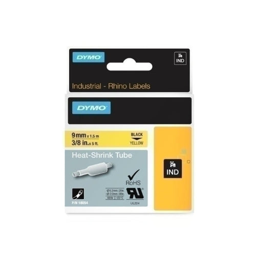 Dymo 18054 Rhino Heat-Shrink Tube Label, 9mm x 1.5mt, Yellow