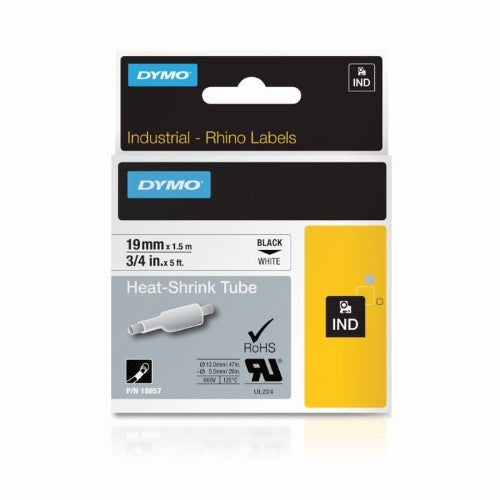 Dymo 18057 Genuine Rhino Tube Heat-Shrink Tube 19mm, Black on White