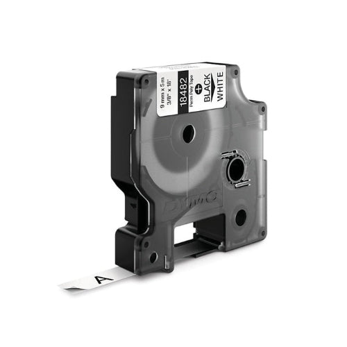 Dymo 18482 Rhino Permanent Polyester Label, 9mm x 5mt, Black on White