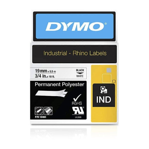 Dymo 18484 Genuine Rhino Black on White 19mm Tape